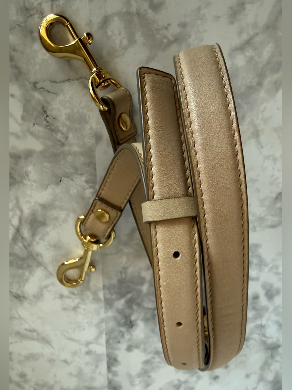 MCM Neutral Beige Leather Strap with Gold Hardware